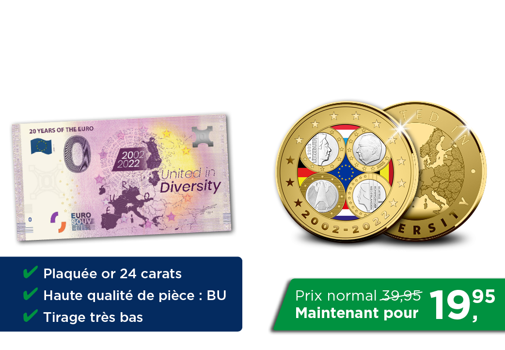 Le billet de banque officiel en euros + la première émission plaquée à l’or 24 carats