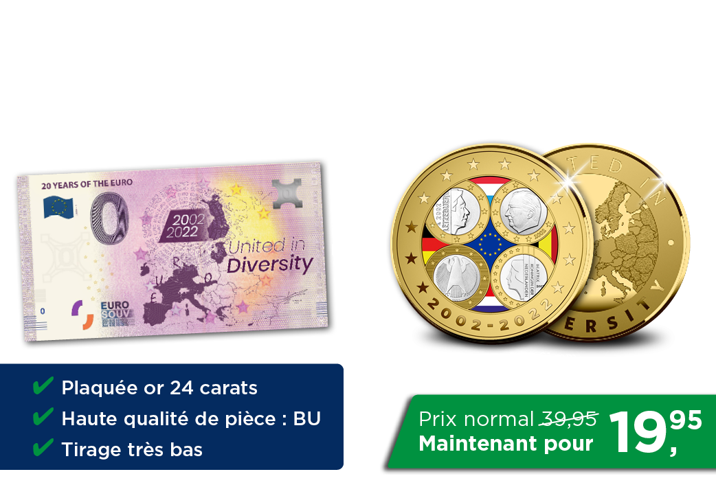 Le billet officiel en euros + la première émission plaquée à l’or 24 carats