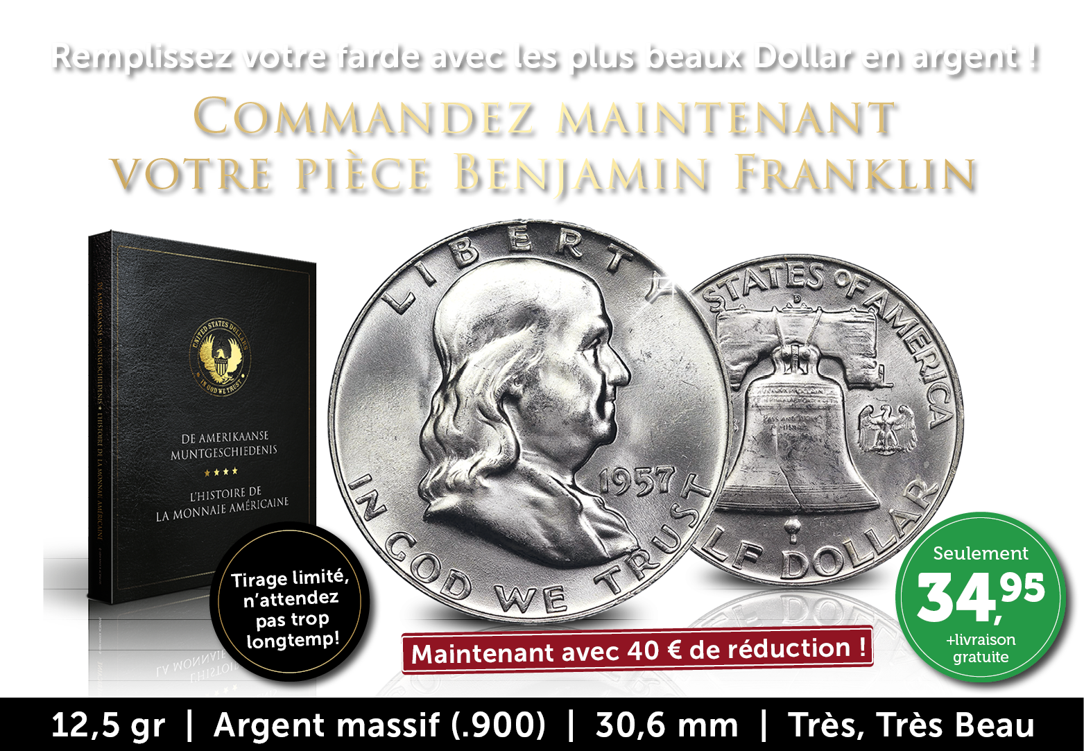 Dollar en argent iconique ! Benjamin Franklin