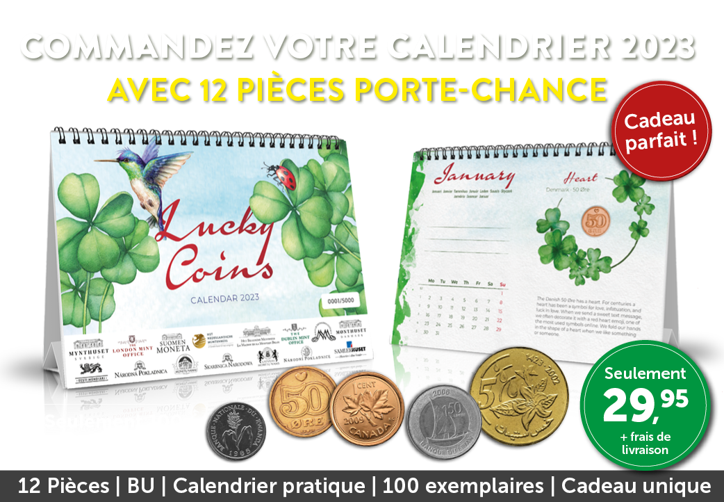 Calendrier 2023 rempli de pièces porte-chance !