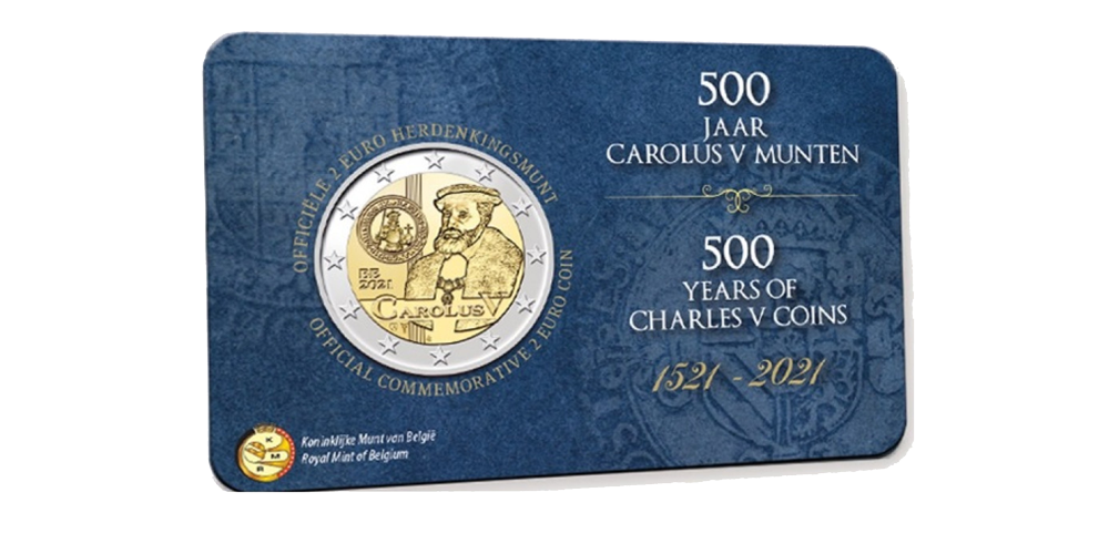 Pièce Belge de 2 Euros 2021 « 500 ans Charles V » BU en coincard néerlandophone
