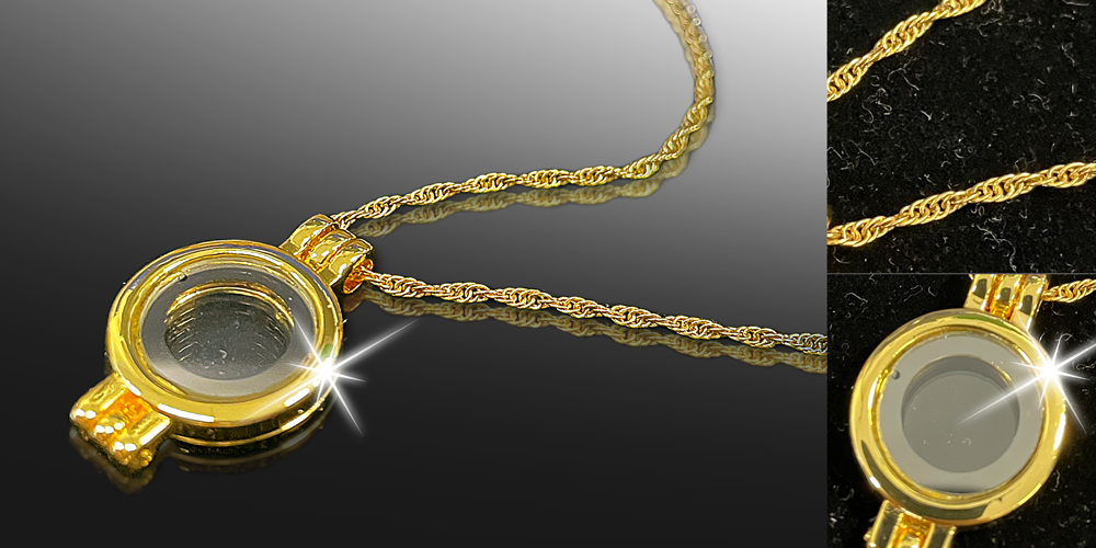 Chaine en laiton plaqué or avec médaillon conçu pour une pièce de 11mm