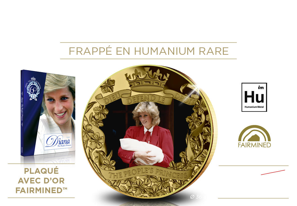La Pièce Commémorative Officielle Diana en Humanium massif et plaqué Or
