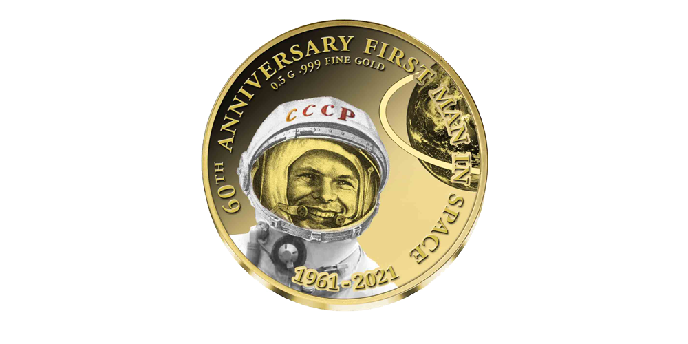Ensemble de 2 pièces d'or en l'honneur de 60 ans de voyage dans l'espace