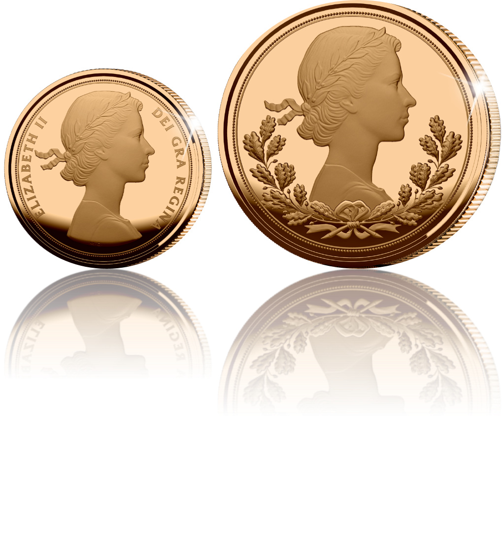 Hommage très exclusif en or massif à la Reine Elisabeth II, 2 Souverains en or (0.25 et 0.5)