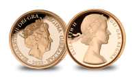 Hommage très exclusif en or massif à la Reine Elisabeth II, 2 Souverains en or (0.25 et 0.5)