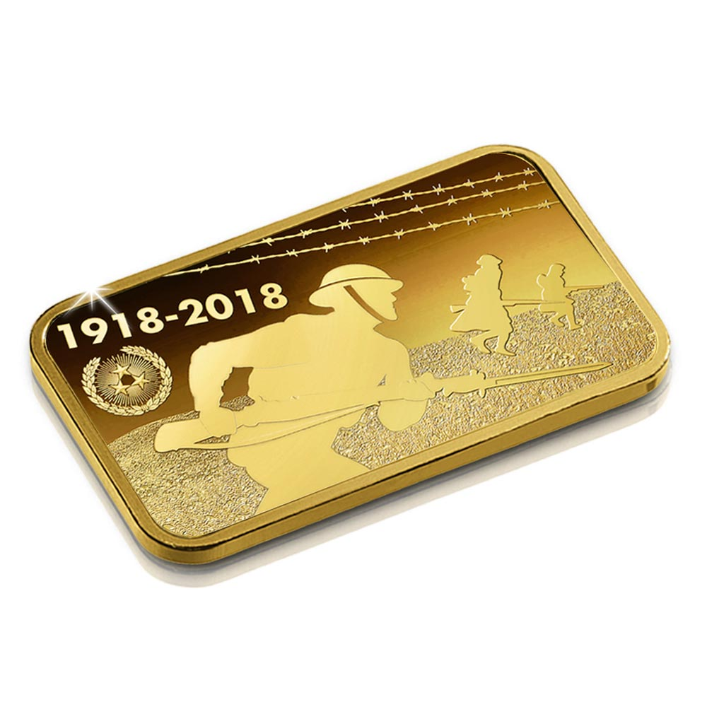 Hommage à la « Grande Guerre » sur une magnifique barre d’or exemptée de TVA Hommage à la « Grande Guerre » sur une magnifique barre d’or exemptée de TVA