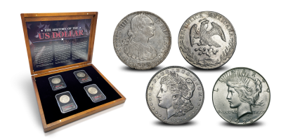 L'histoire du dollar américain en 4 pièces d'argent originales L'histoire du dollar américain en 4 pièces d'argent originales