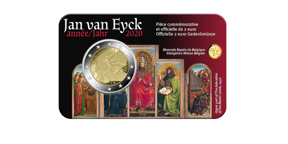 Pièce Commémorative Belge officielle de 2 Euros en l'honneur de Jan van Eyck Pièce Commémorative Belge officielle de 2 Euros en l'honneur de Jan van Eyck