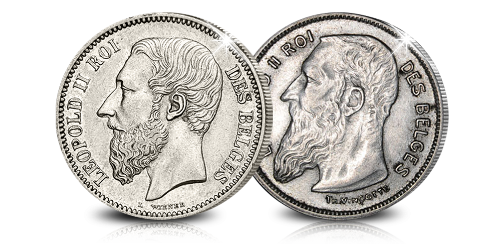 Ensemble complet des types des pièces de 1 Franc de Léopold II Ensemble complet des types des pièces de 1 Franc de Léopold II
