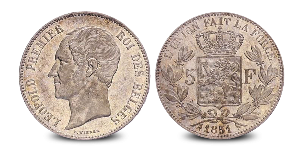 5 Francs d'Argent originaux Léopold Ier | Pièces belges d'il y a plus de 100 ans