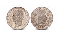 5 Francs d'Argent originaux Léopold Ier | Pièces belges d'il y a plus de 100 ans
