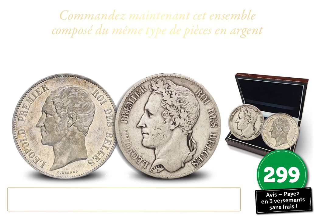 Ensemble de 5 Francs d'Argent originaux Léopold Ier
