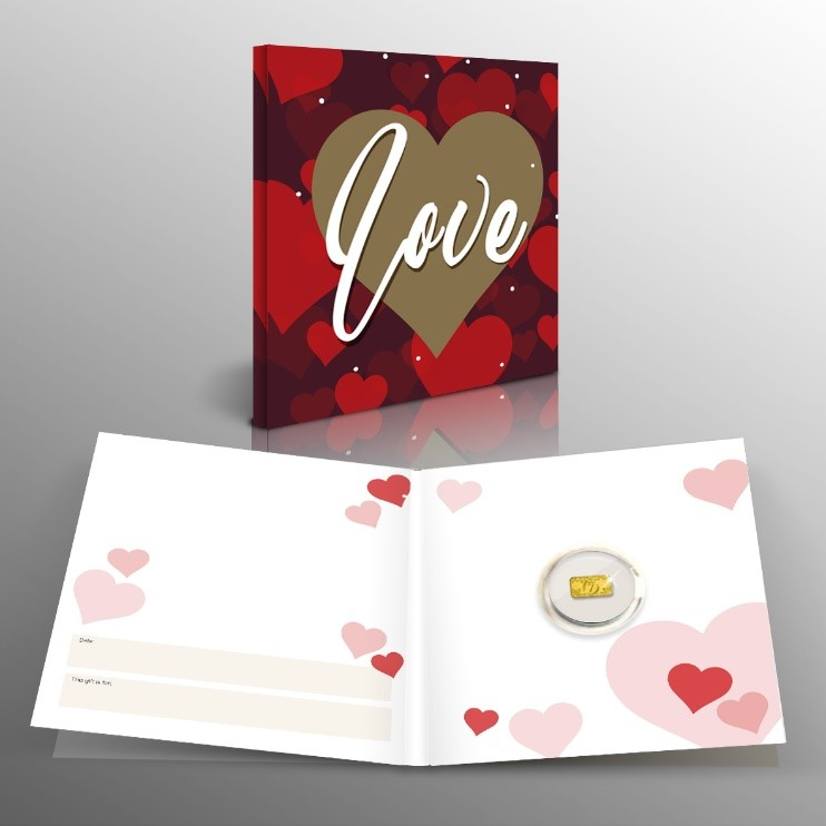 lingot porte-bonheur en or pur d'1/100 once avec une carte-cadeau pour amoureux lingot porte-bonheur en or pur d'1/100 once avec une carte-cadeau pour amoureux