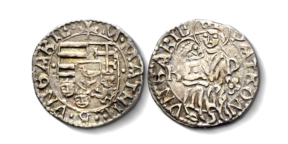 Denier d’argent authentique du Moyen Âge Avec le motif de Marie et Jésus Denier d’argent authentique du Moyen Âge Avec le motif de Marie et Jésus