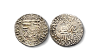 Denier d’argent authentique du Moyen Âge Avec le motif de Marie et Jésus 