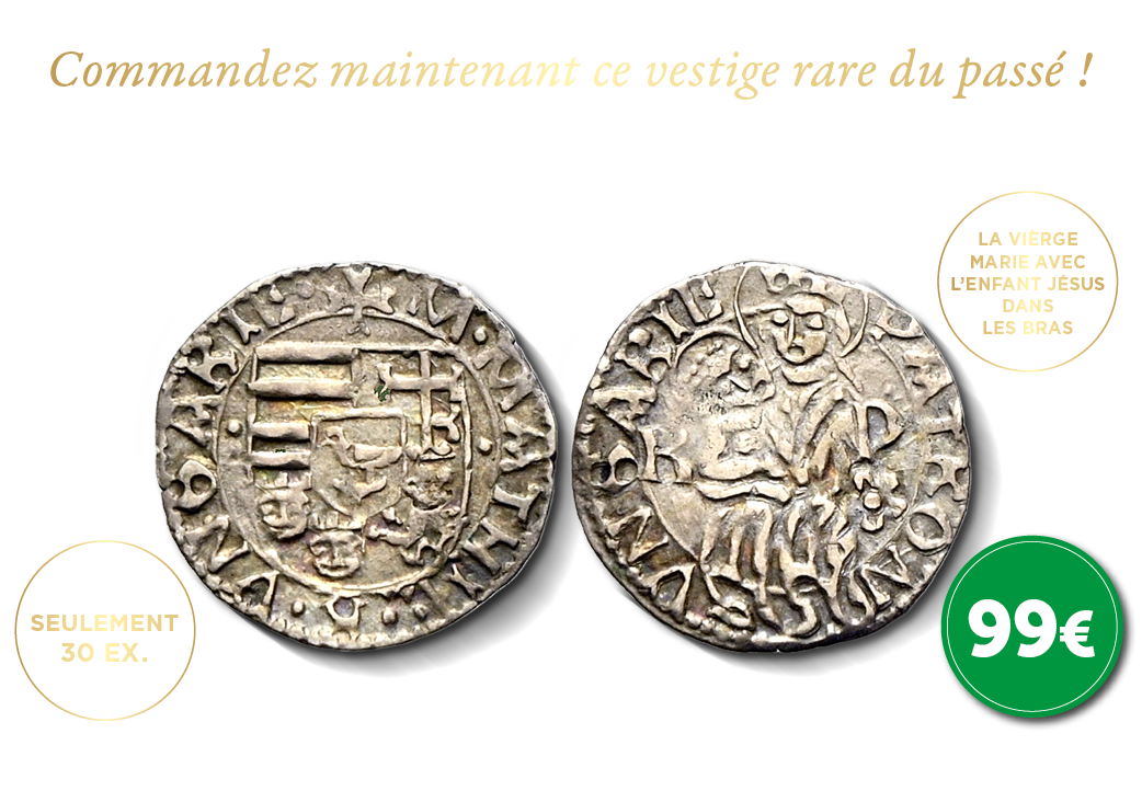 Denier d’argent authentique du Moyen Âge Avec le motif de Marie & Jésus 