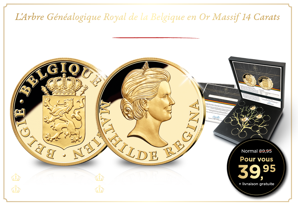Pièce en or massif Reine Mathilde - « L’Arbre Généalogique Royal de la Belgique en Petites Pièces d’Or »
