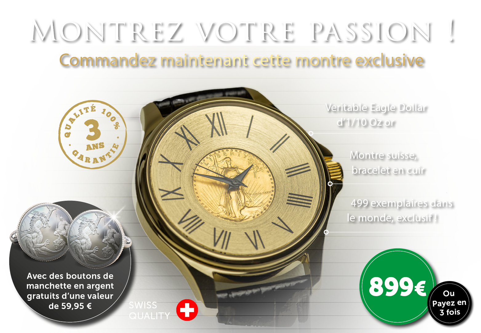 Une belle montre de luxe incrustée d'un véritable Dollar en or