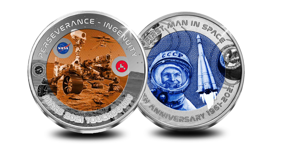 Ensemble de 2 pièces en Titane honorant les 60 ans de voyage dans l'espace Ensemble de 2 pièces en Titane honorant les 60 ans de voyage dans l'espace