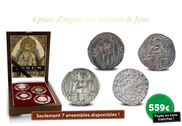 Ensemble de 4 pièces byzantines d'argent avec portrait de Jésus