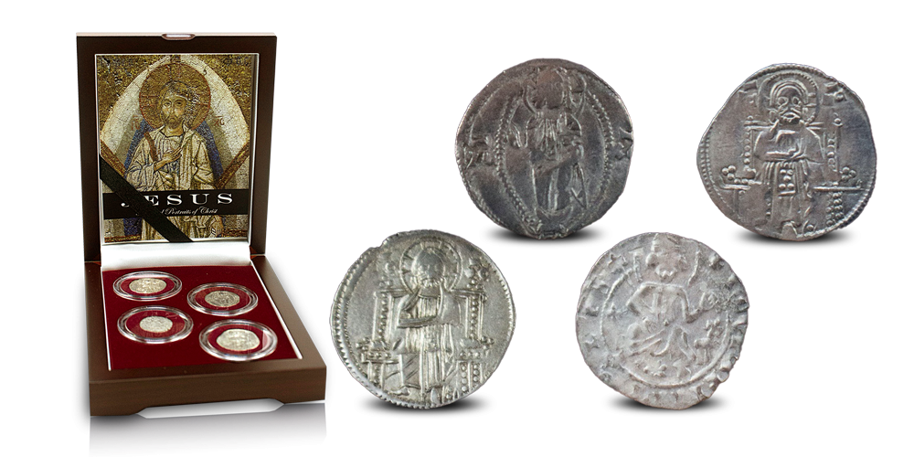 Ensemble de 4 pièces byzantines d'argent avec portrait de Jésus Ensemble de 4 pièces byzantines d'argent avec portrait de Jésus