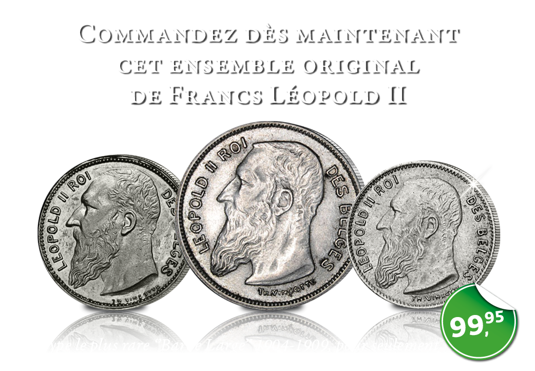 Les trois pièces en argent avec le dernier portrait du roi Léopold II de 1904-1909.