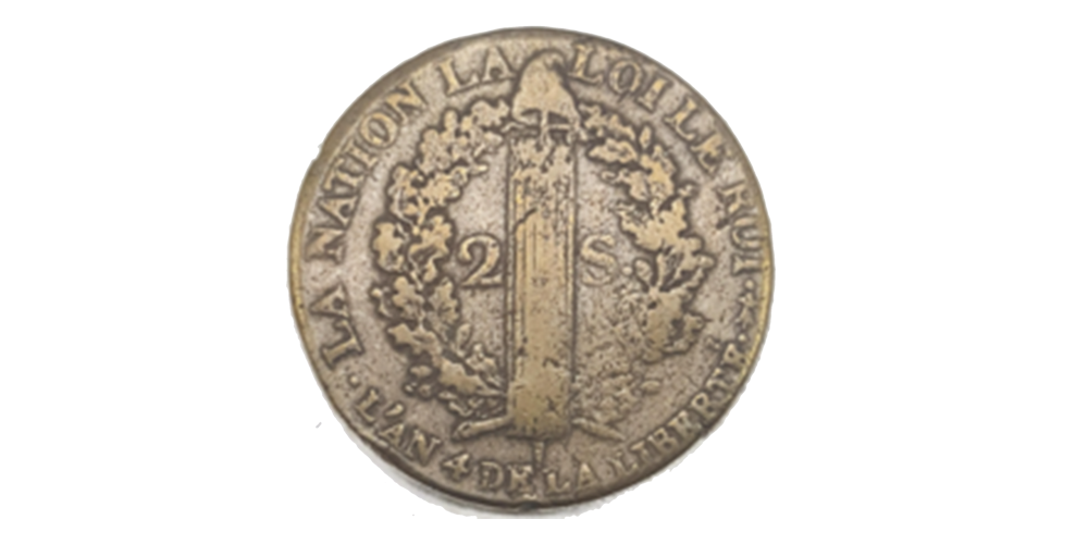 2 Sols avec le Roi Louis XVI de la Révolution française, Très Beau