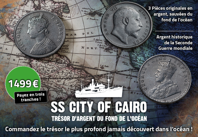 Une série de 3 roupies en argent récupérée sur le SS Cairo City