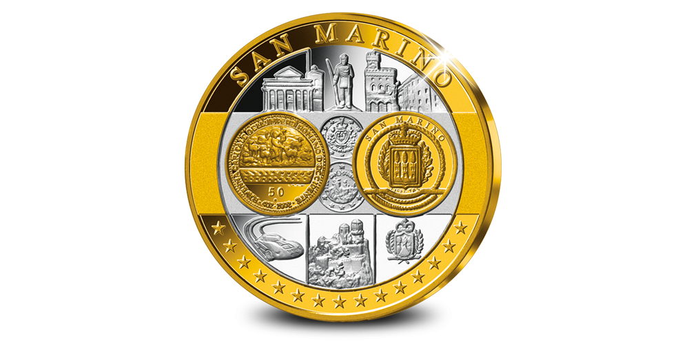 Unique hommage au Premier euro en or de San Marino. Unique hommage au Premier euro en or de San Marino.