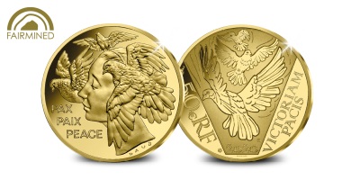 Une pièce commémorative précieuse et prestigieuse en 1/4 Once d'or Fairmined en l'honneur de 75 ans de Paix 