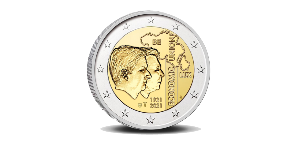 Pièce de 2 Euros 2021 « 100 ans UEBL » BU dans une coincard française