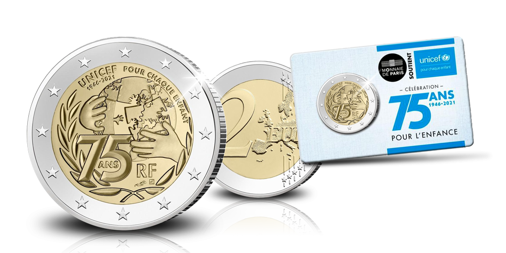 Pièce commémorative de 2 euros de l'UNICEF en qualité de preuve image d'ensemble Pièce commémorative de 2 euros de l'UNICEF en qualité de preuve image d'ensemble